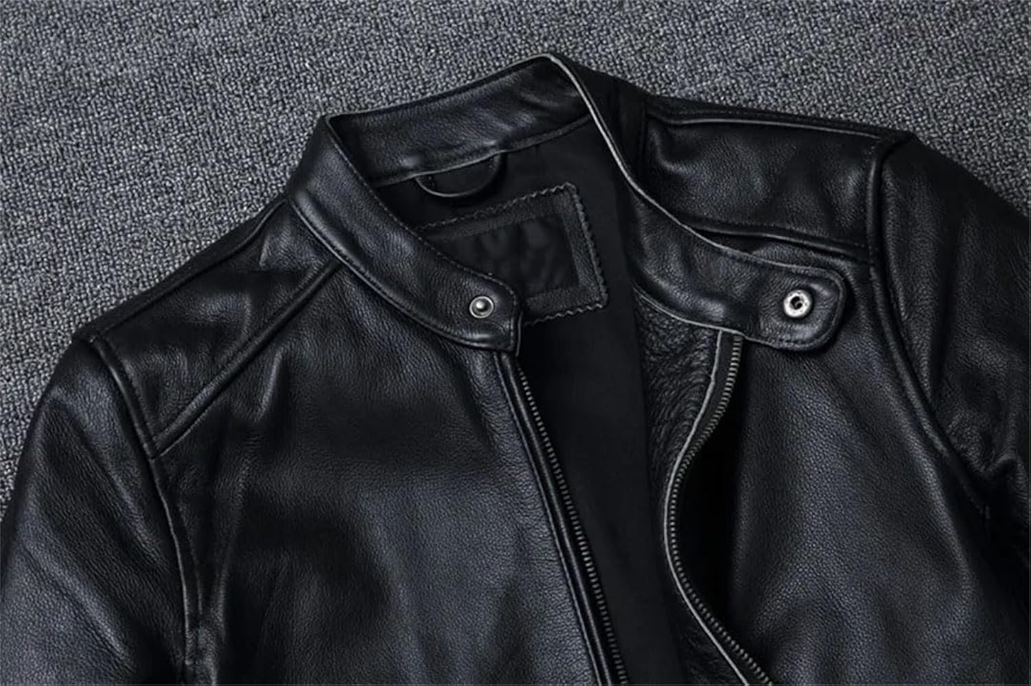 ジャケット・アウター 7440 37 1 Double Slash Stand Collar Suit Men's Cowhide Slim Fit Stand Collar Motorcycle Suit Leather